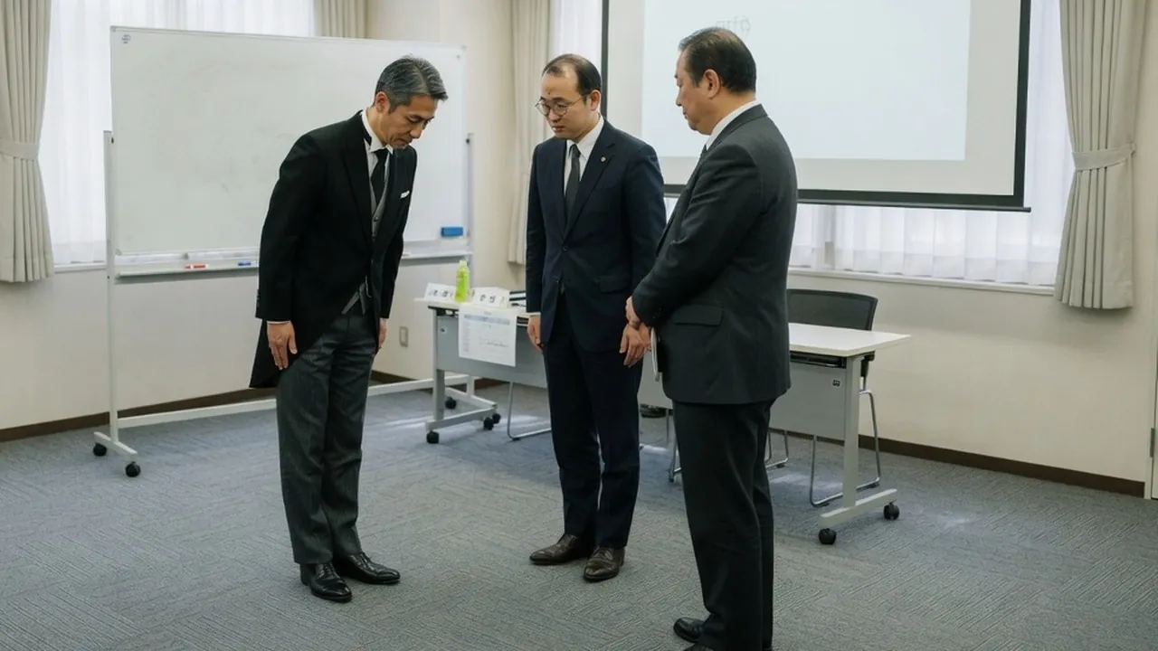 ビジネスマナー研修風景。執事が企業の場面で接遇作法を指導する様子